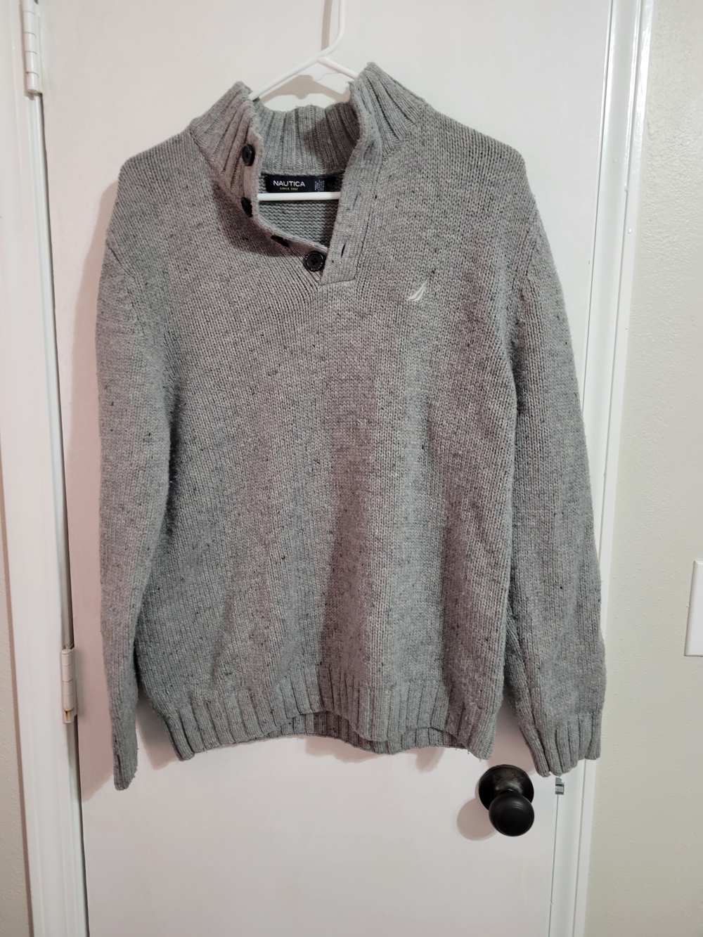 Nautica Men's Light Gray Turtleneck Button-Detail Sweater